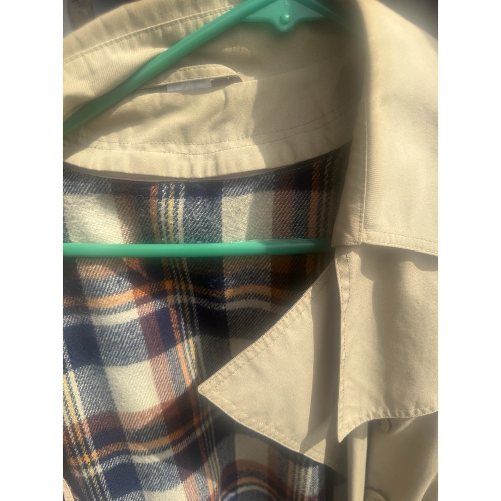 Vintage Ariston Trench Coat Womens 16 Tan Plaid Lined Belted Korea Raincoat - Picture 2 of 10
